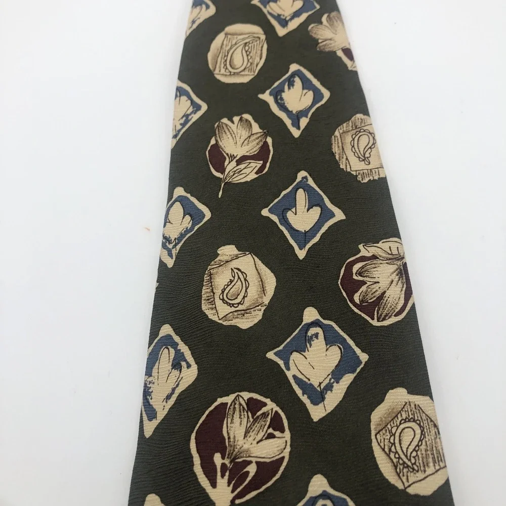 Omaggio by Robert Talbot Men's 100% Pure Silk Neck Tie‎ Green Fall Colors Italy